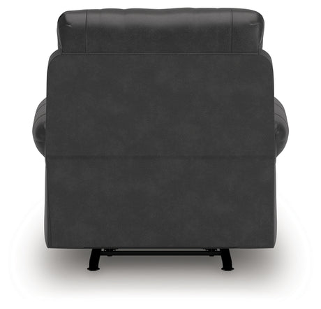 Back side view of Chasemore Granite Faux Leather Swivel Glider Recliner