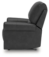 Side reclining angle of Chasemore Granite Faux Leather Swivel Glider Recliner