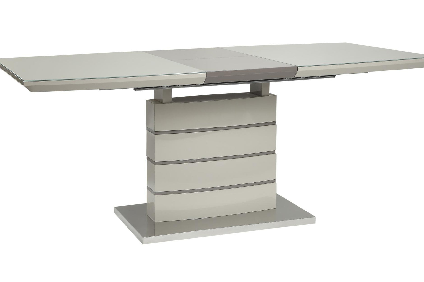 detail view of Glissand dining table and chairs showing materials and colors