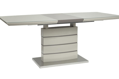 detail view of Glissand dining table and chairs showing materials and colors