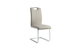 side detail view of Glissand side chairs with taupe leather upholstery