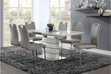 main view of Glissand White Gray Taupe Rectangular Dining Room Set with metal and wood table