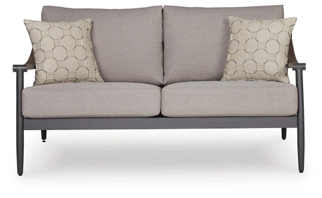 Ocean Gray Beach Outdoor Sofa and Loveseat with Coffee Table Set — front view