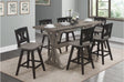 Front view of Amsonia Gray counter height dining table with swivel chairs