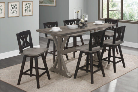 Front view of Amsonia Gray counter height dining table with swivel chairs