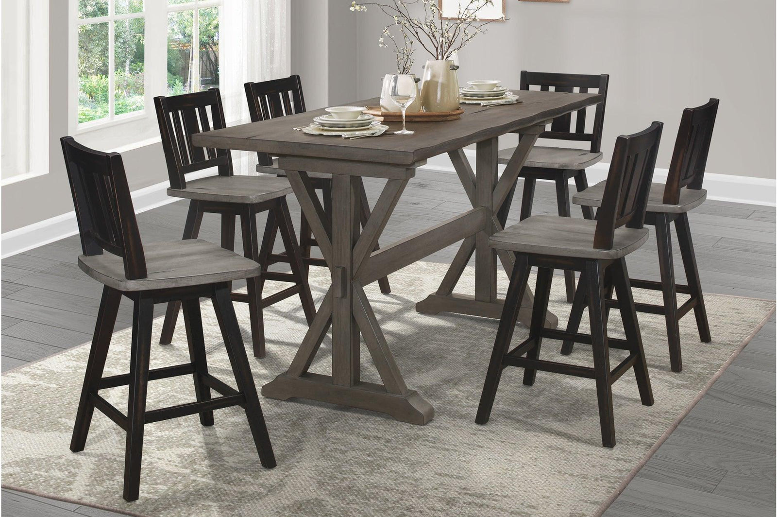 main view of Amsonia Black Sand Upholstered Rectangular Dining Room Set dining room furniture