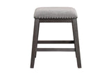 Front view of Timbre gray chenille fabric stools with nailhead trim