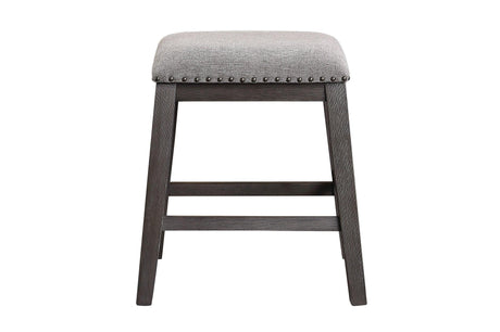Front view of Timbre gray chenille fabric stools with nailhead trim