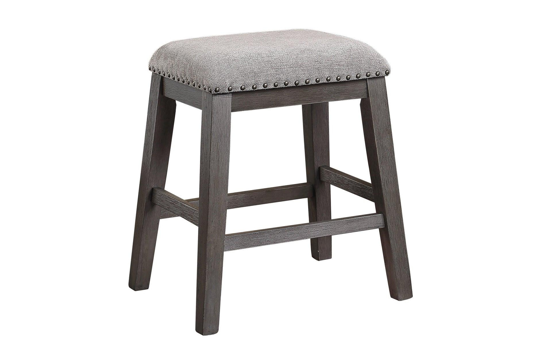 Side view of Timbre dining stool in gray fabric