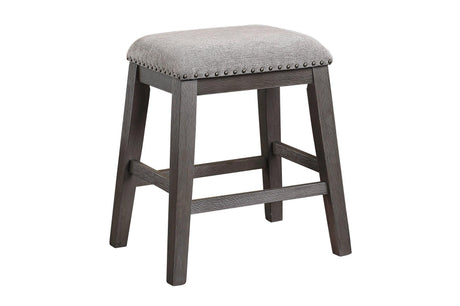 Side view of Timbre dining stool in gray fabric