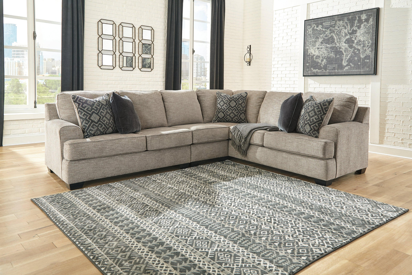 room view with Bovarian Stone Chenille 3-Piece Sectional sofa