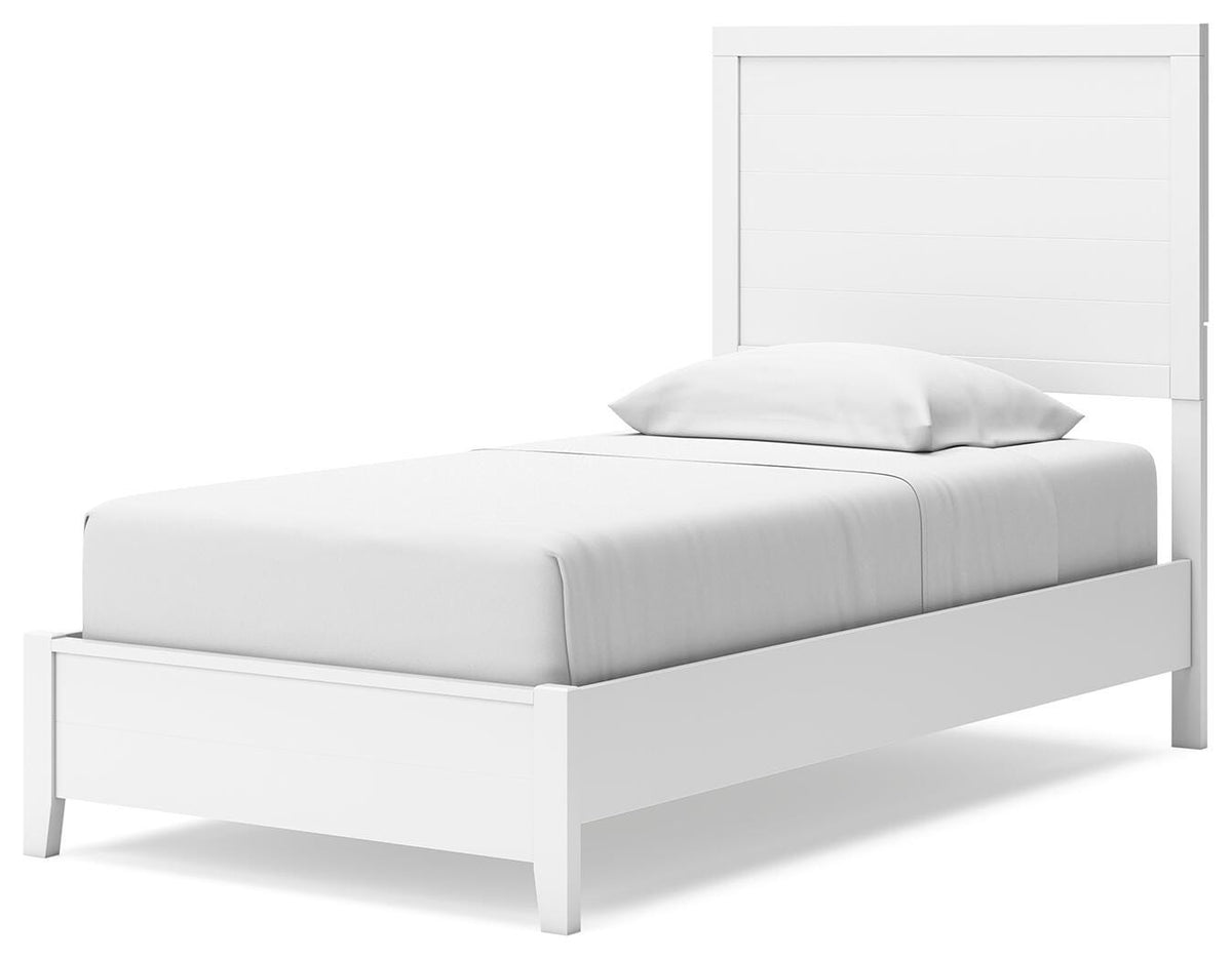 Binterglen White Twin Panel Bed — angled view