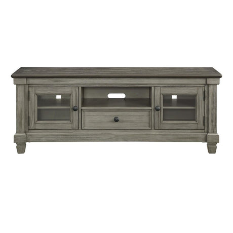 Granby 64-inch two-tone oak and rubberwood TV stand front view