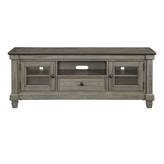 Granby 64-inch two-tone oak and rubberwood TV stand front view