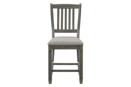Granby Gray Fabric Upholstered Rectangular Counter Height Dining Set chair side view detail