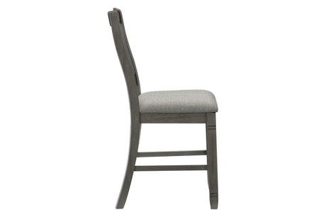 Granby Gray Fabric Upholstered Rectangular Counter Height Dining Set chair back detail