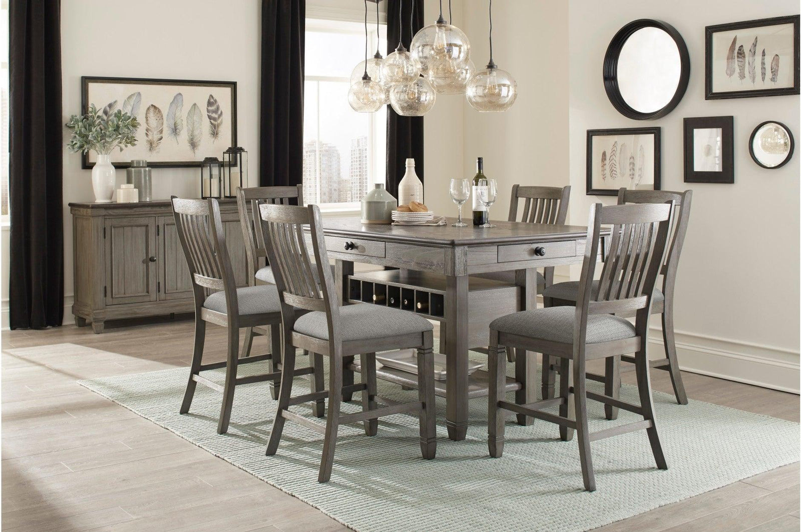 main view of Granby Gray Fabric Rectangular Counter Height Set furniture