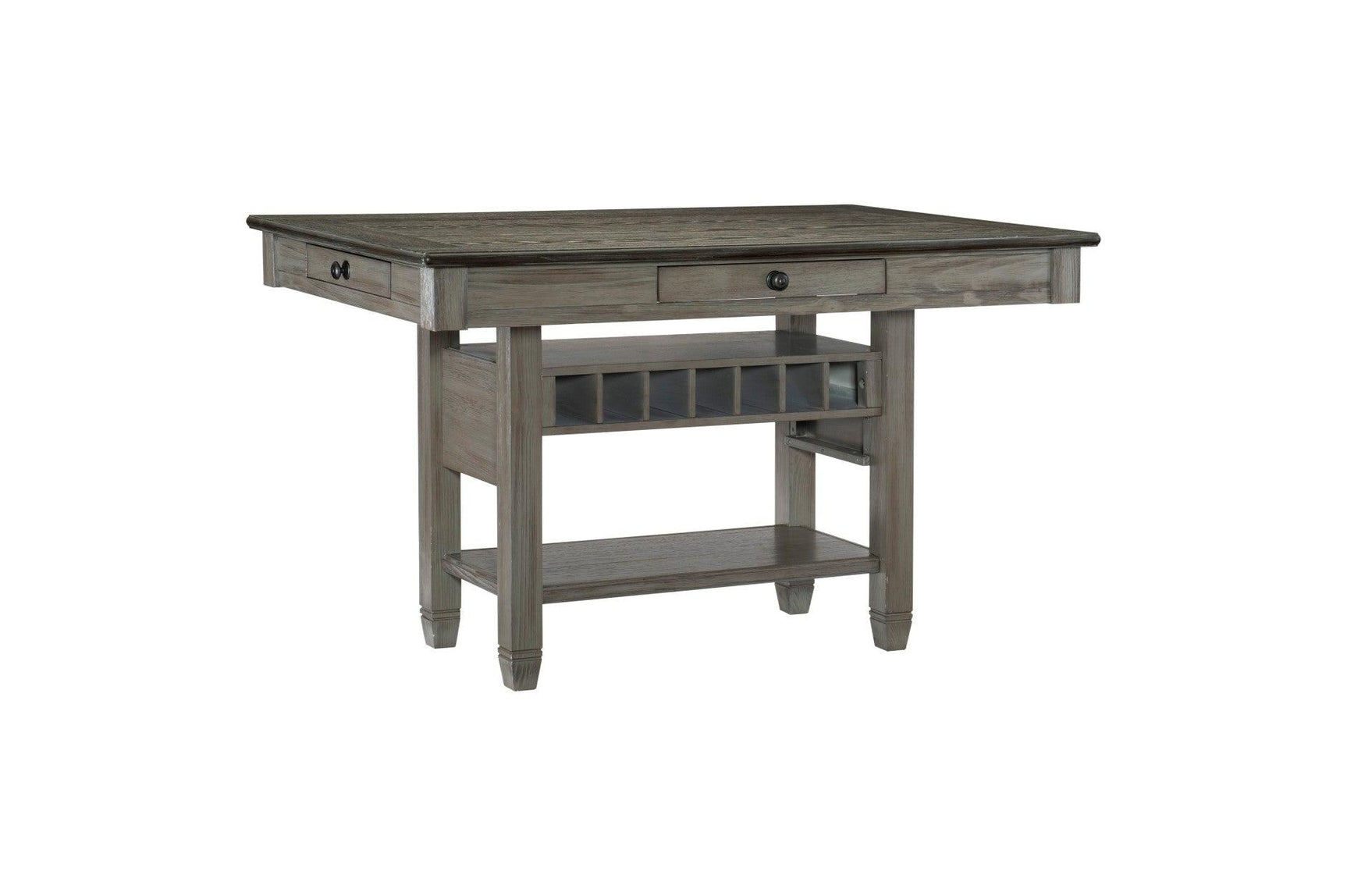 Granby Gray Fabric Upholstered Rectangular Counter Height Dining Set detail view of fabric seat