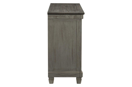 Granby Gray Fabric Rectangular Dining Room Set table surface