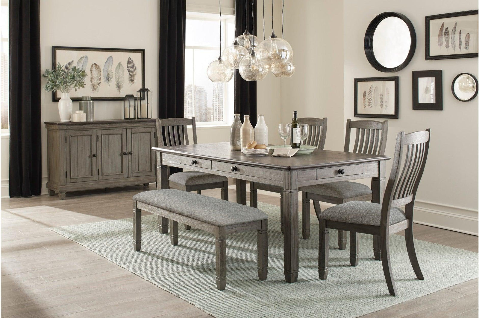 main view of Granby Gray Fabric Rectangular Dining Room Set dining room furniture