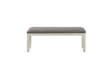 Granby Antique White Rosy Brown Fabric Counter Height Storage Dining Set bench front view