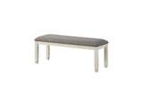 Granby Antique White Rosy Brown Fabric Counter Height Storage Dining Set bench side view