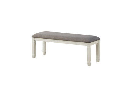 Granby Antique White Rosy Brown Fabric Counter Height Storage Dining Set bench side view