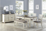 Granby Antique White Rosy Brown Fabric Counter Height Storage Dining Set room view