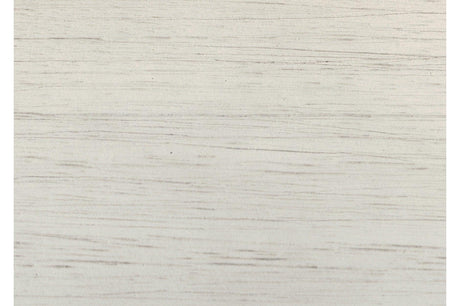 Close-up front view of Granby antique white rectangular table