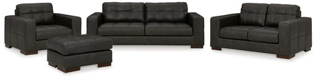 Side view of Luigi Thunder sofa, loveseat, chair, and ottoman