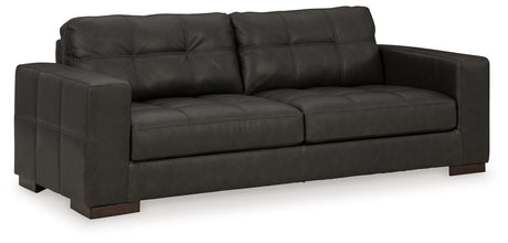 Close-up detail of Luigi Thunder Leather Sofa stitching and leather
