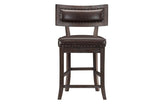 Side view of four faux leather chairs in Oxton Espresso set