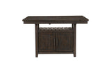 Side angle of Oxton dining set displaying counter height table and fabric chairs with storage
