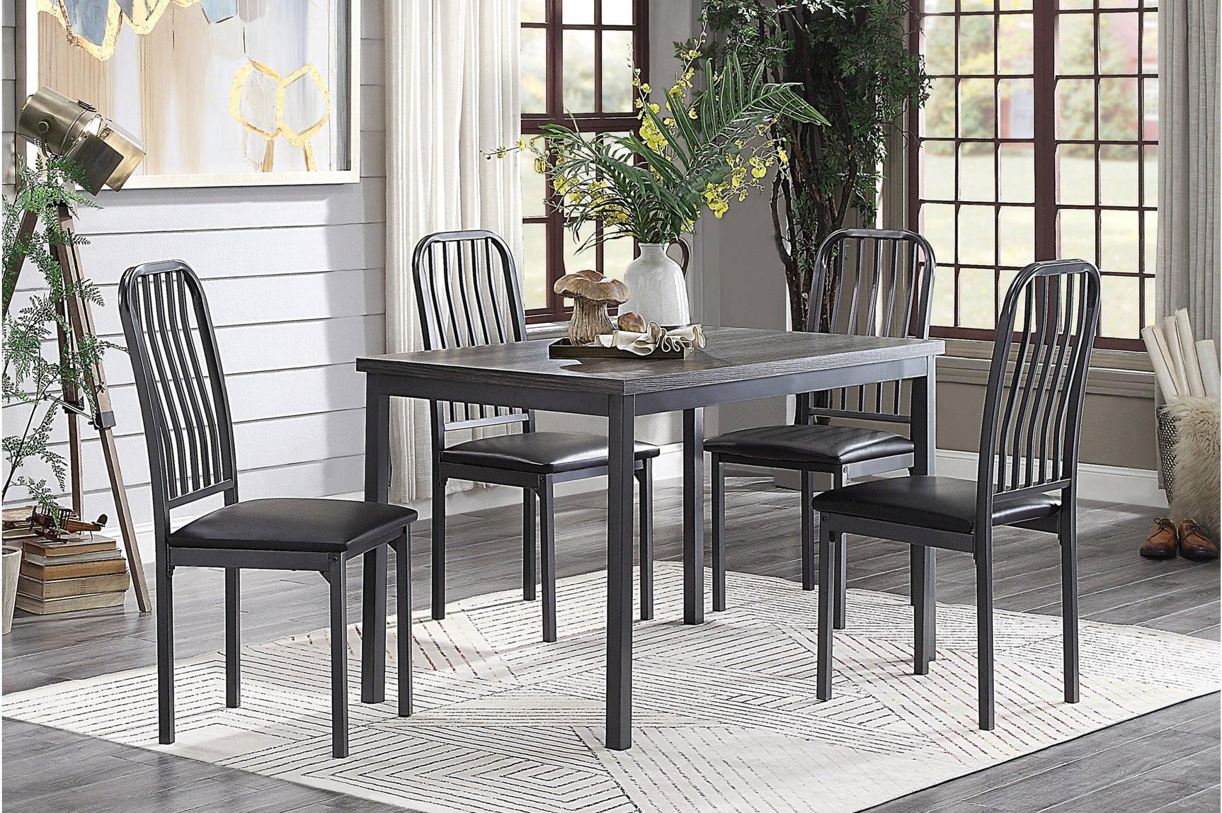 main view of Tripp Black Hued Faux Leather Dining Room Set dining room furniture