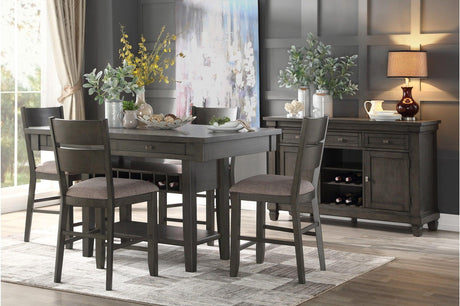 main view of Baresford gray fabric upholstered square dining room set with storage
