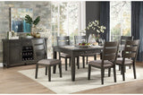 Room view of Baresford gray fabric storage dining room set showing table and chairs
