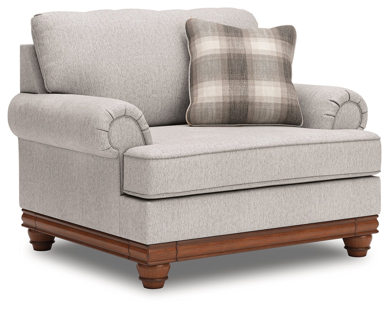 Ottoman in sandstone upholstery side angle