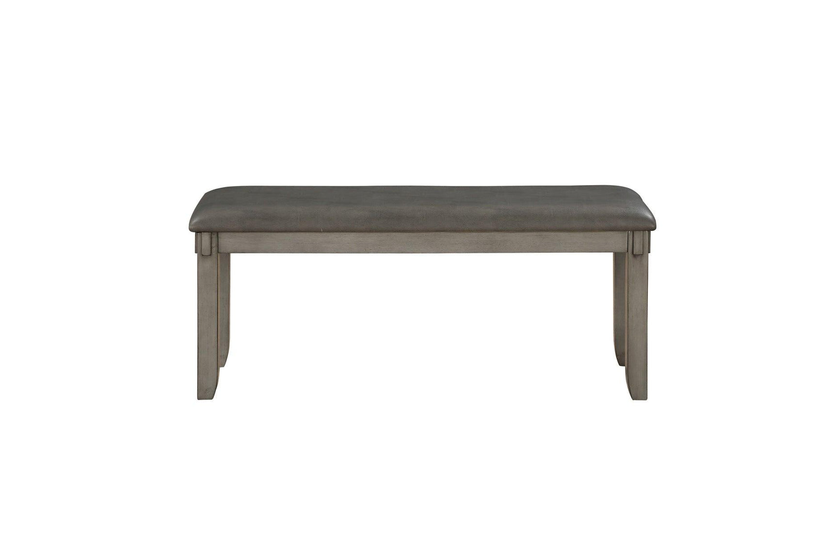 Front view of dining bench from Holders Gray Faux Leather Set