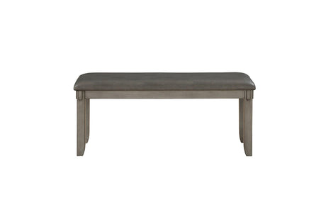 Front view of dining bench from Holders Gray Faux Leather Set