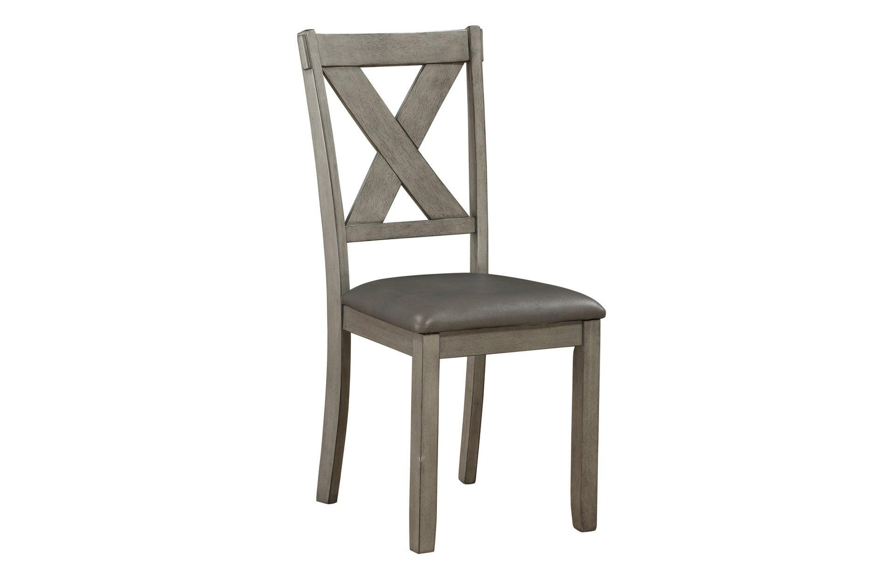 Side detail of Holders Dining Chair with gray faux leather upholstery