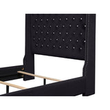 Jacklyn Black King Size Faux Leather Tufted Panel Bed Headboard Close-up