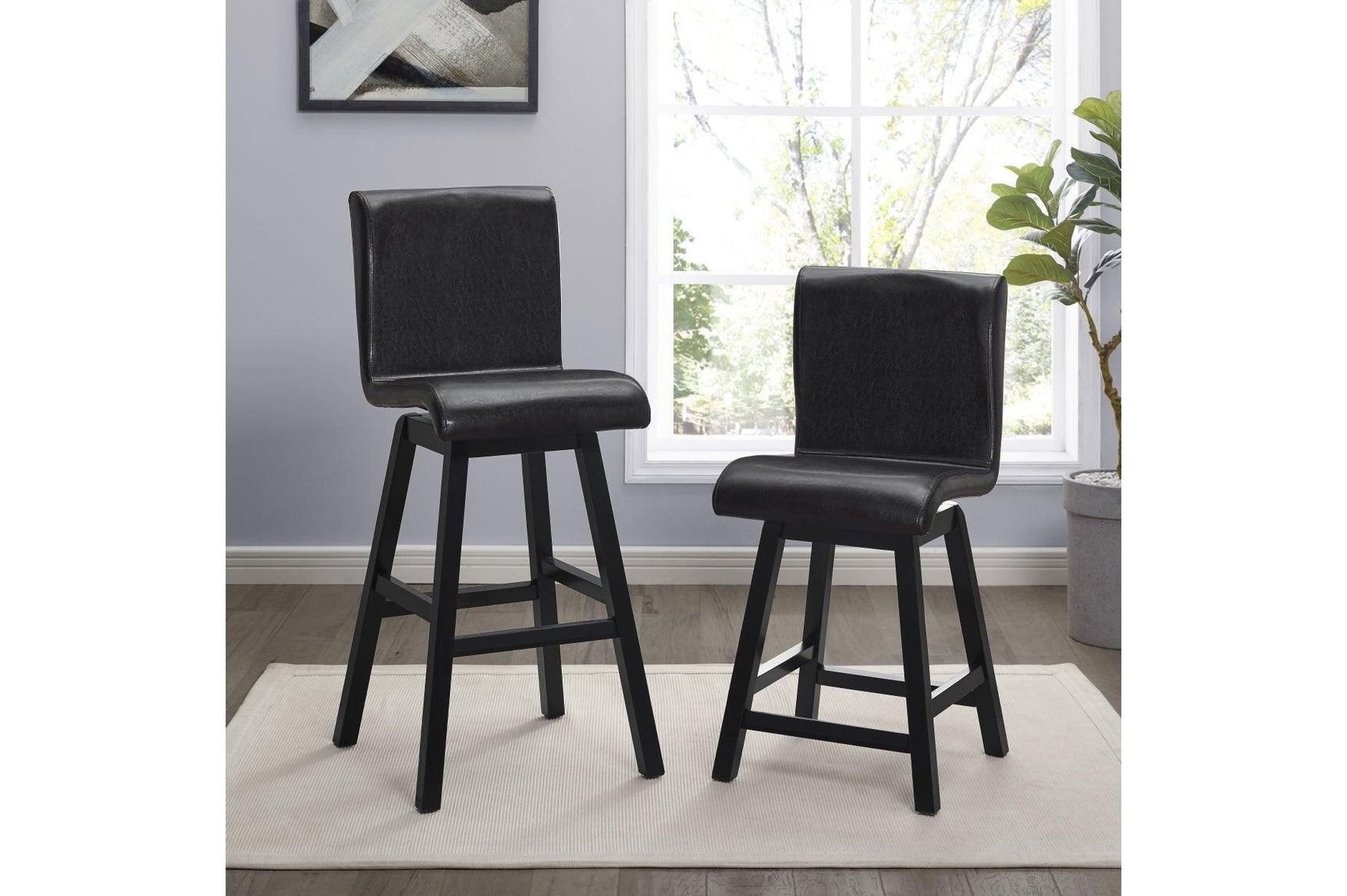 Close-up detail of faux leather upholstered chair seat and table leg