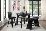 Hillshaw Dark Cherry triangular dining table with 4 faux leather upholstered side chairs