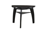 Side view of triangular dining table and chairs