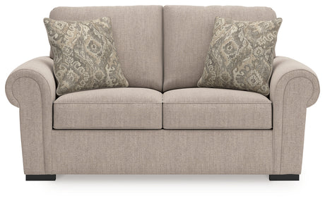 Sararose Heather chenille loveseat head-on front view