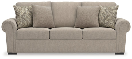 Detail of Sararose Heather Chenille fabric and cushions