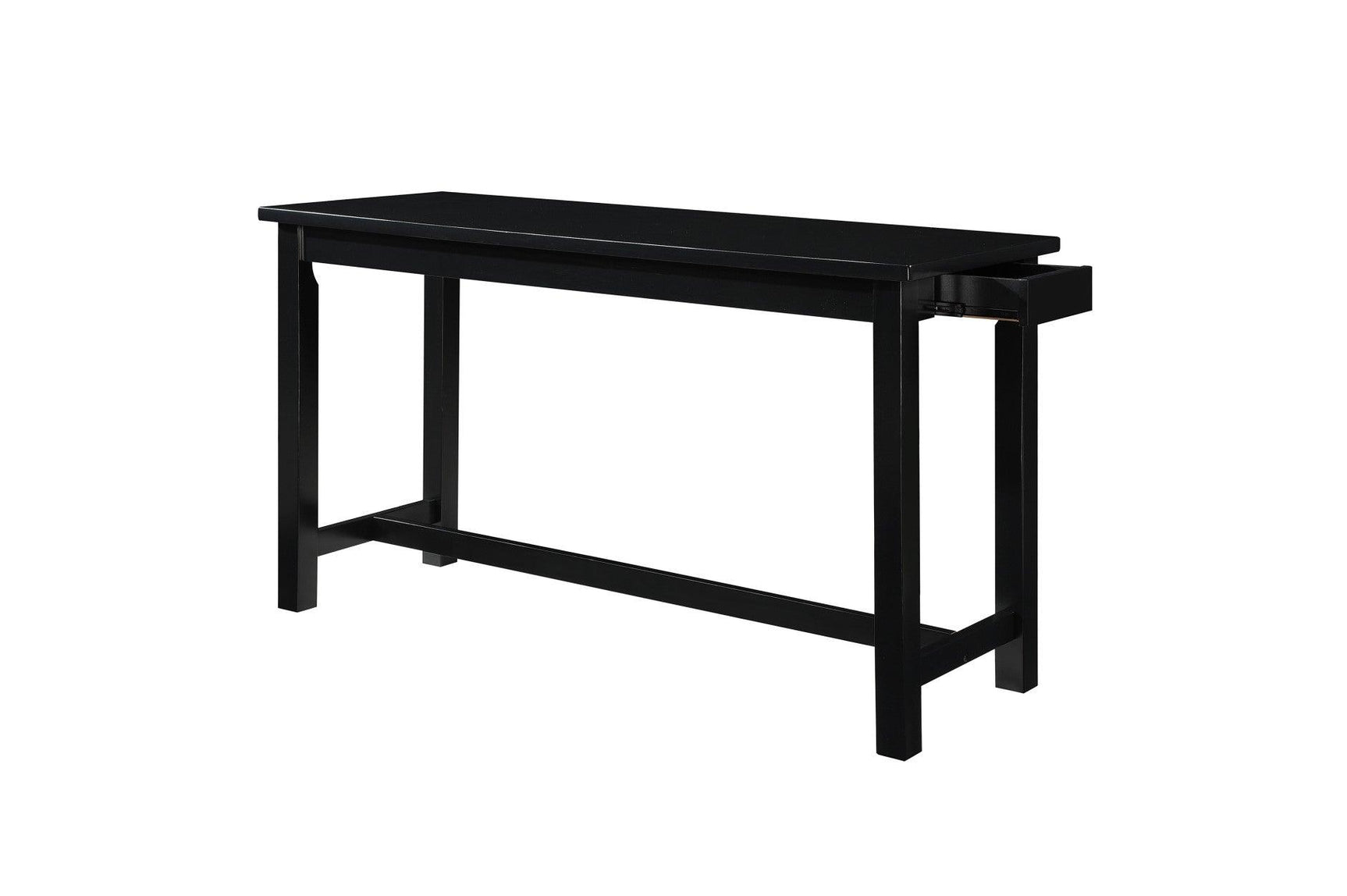 side view of Connected Black Fabric Counter Height Dining Table drawer
