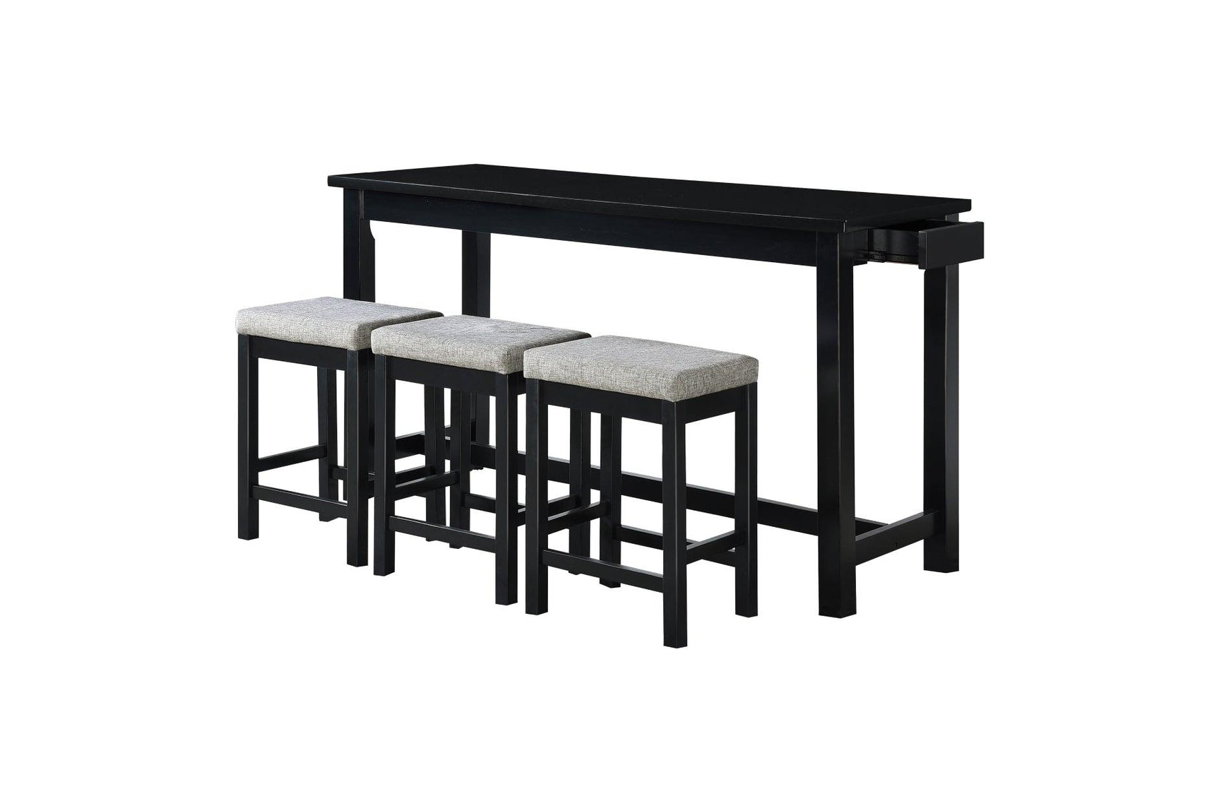 side profile of Connected Black Fabric Counter Height Dining Set