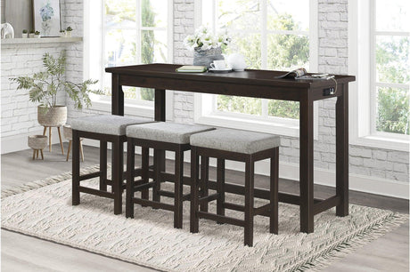 Connected Espresso Fabric Counter Height Dining Table front angle