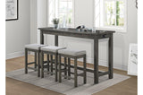Side view of Connected Gray Fabric Rectangular Counter Height Dining Set